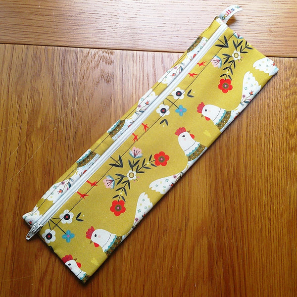 Straw Cutlery Pouch Washable Reusable Chopstick Utensil Crochet Hook Pencil Pen Case Waterproof Lined Zip Pouch Eco Mustard Chicken