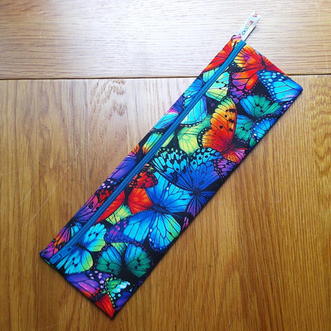 Straw Cutlery Pouch Washable Reusable Chopstick Utensil Crochet Hook Pencil Pen Case Waterproof Lined Zip Pouch Eco Bright Butterfly