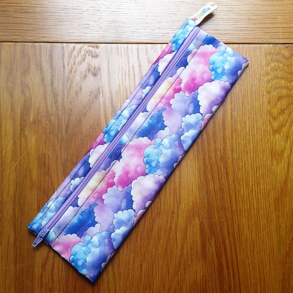 Straw Cutlery Pouch Washable Reusable Chopstick Utensil Crochet Hook Pencil Pen Case Waterproof Lined Zip Pouch Eco Pastel Clouds
