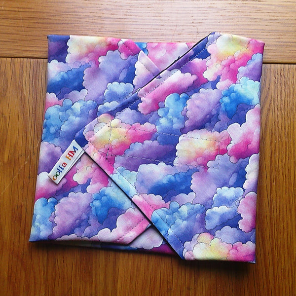 Reusable Sandwich Wrap, Wax Wrap Alternative Vegan Sustainable Sandwiches -Eco Zero Waste Hook & Loop Fastener - Pastel Clouds