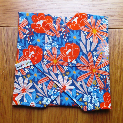Reusable Sandwich Wrap, Wax Wrap Alternative Vegan Sustainable Sandwiches -Eco Zero Waste Hook & Loop Fastener - Orange Blue Flower