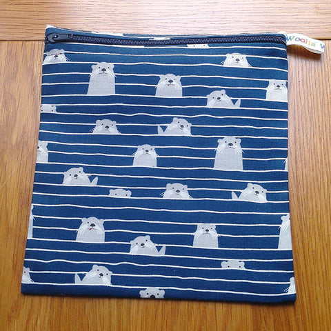 Reusable Sandwich Pouch Eco-Friendly Waterproof Snack Bag, Fabric Zip Pouch for Food, Baked Goods, and Everyday Essentials Blue Otter