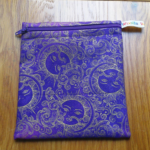 Small Reusable Snack Pouch Waterproof Food Bag, Eco-Friendly Washable Fabric Zip for Snacks, Change, Cosmetics, Accessories Purple Celestial