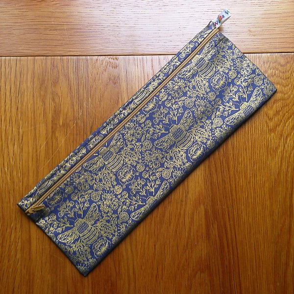 XL Straw Cutlery Pouch Extra Large Toothbrush Case, Pencil Bag, Crochet Hook Zip Pouch, Chopstick Case, Picnic  Work Lunch Queen Bee Navy