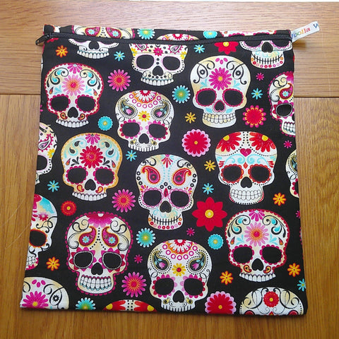 Large Food Storage, Bikini Bag,  Toiletries Pouch, Charger Store, Zipper Beauty Organiser, Craft Box, Waterproof Lined Fiesta Skull