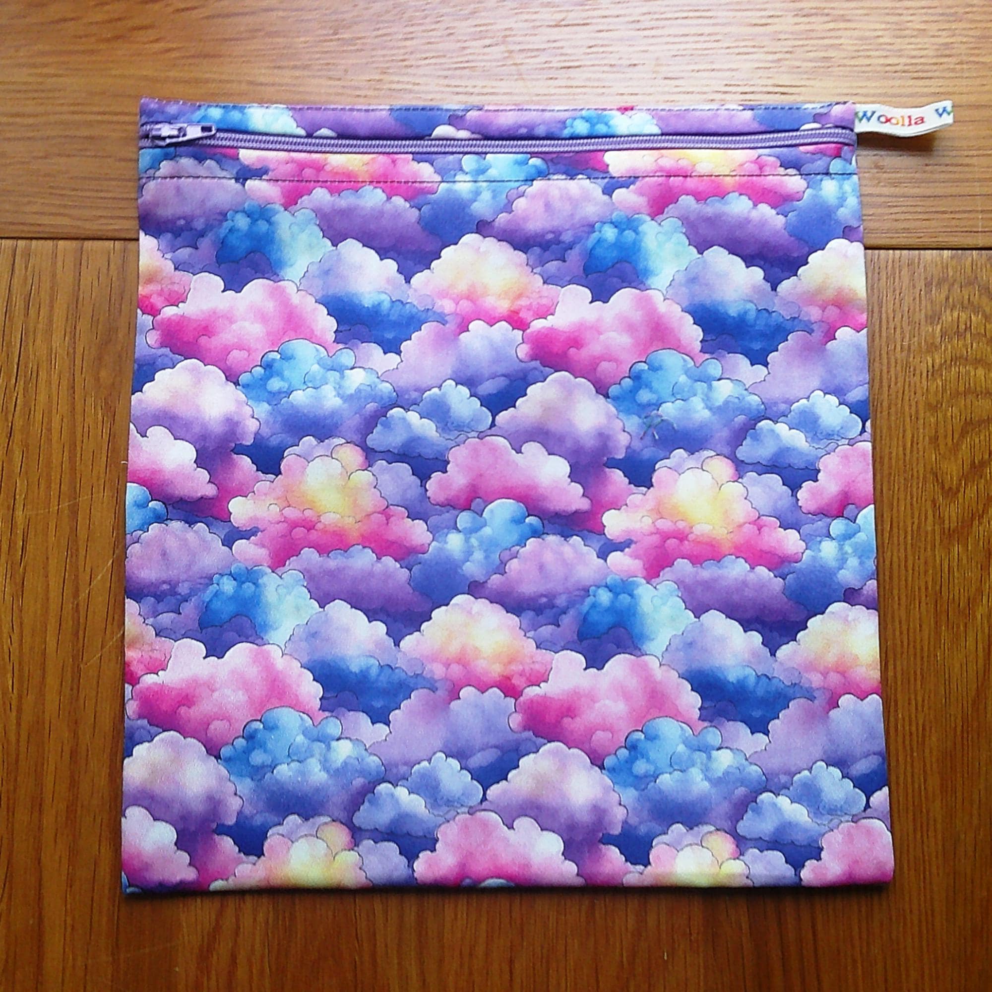 Large Food Storage, Bikini Bag,  Toiletries Pouch, Charger Store, Zipper Beauty Organiser, Craft Box, Waterproof Lined Pastel Clouds