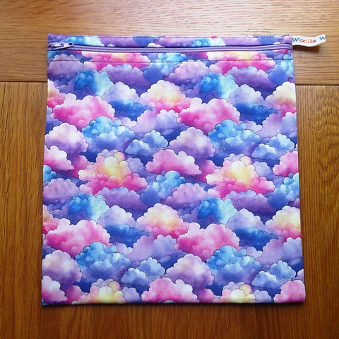 Large Food Storage, Bikini Bag,  Toiletries Pouch, Charger Store, Zipper Beauty Organiser, Craft Box, Waterproof Lined Pastel Clouds