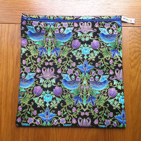 Large Food Storage, Bikini Bag,  Toiletries Pouch, Charger Store, Zipper Beauty Organiser, Craft Box, Waterproof Lined Blue Birds