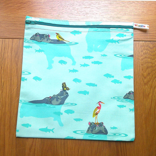 Large Food Storage, Bikini Bag,  Toiletries Pouch, Charger Store, Zipper Beauty Organiser, Craft Box, Waterproof Lined Graceful Hippopotamus