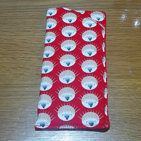 Handmade Cotton Glasses Case, Padded Eyewear Sleeve for Spectacles or Sunglasses, Eco-Friendly Gift, Soft Eyeglass Pouch Red Hedgehog