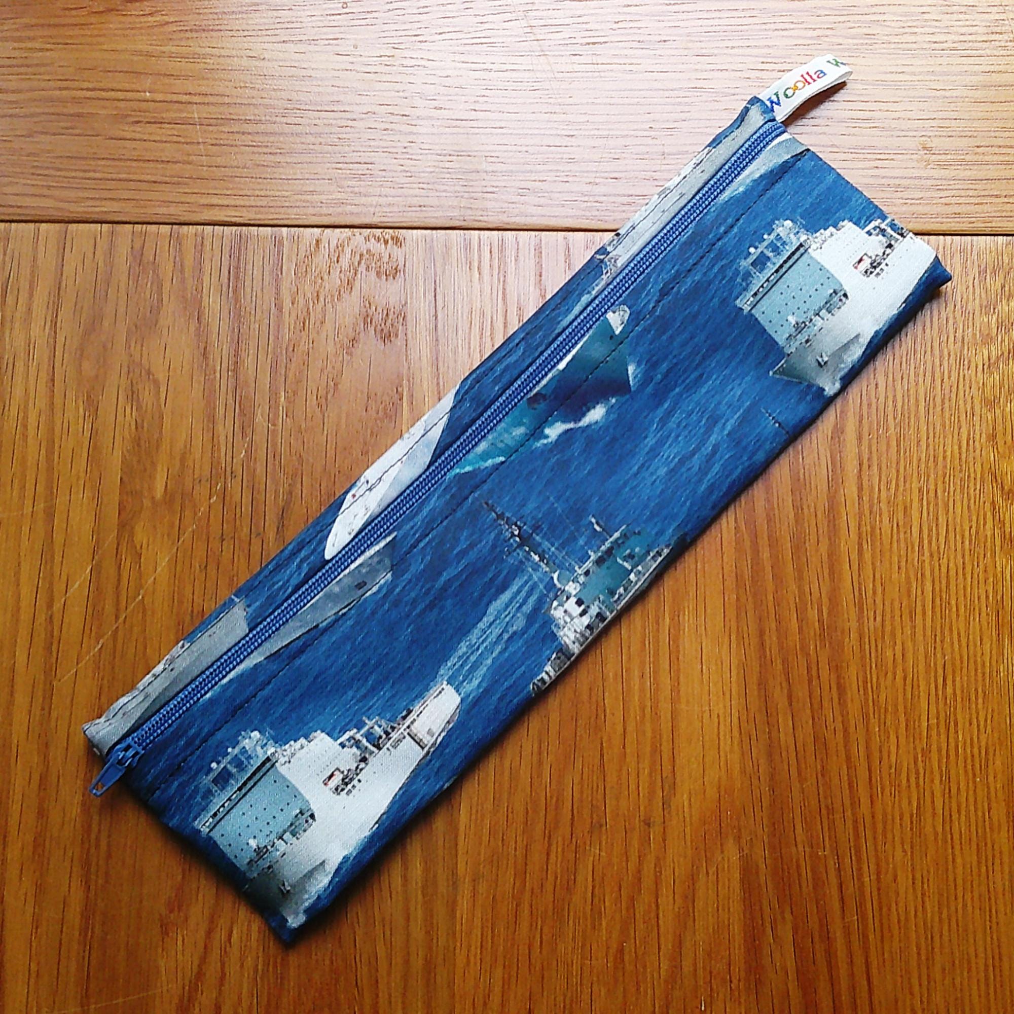 Straw Cutlery Pouch Washable Reusable Chopstick Utensil Crochet Hook Pencil Pen Case Waterproof Lined Zip Pouch Eco Navy Ships