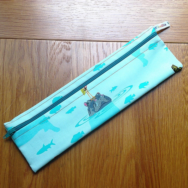 Straw Cutlery Pouch Washable Reusable Chopstick Utensil Crochet Hook Pencil Pen Case Waterproof Lined Zip Pouch Eco Graceful Hippopotamus