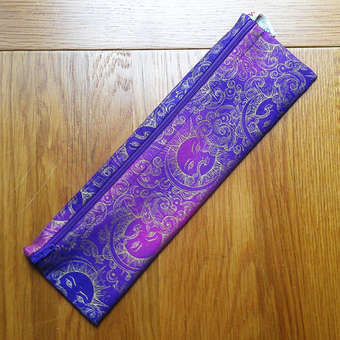 Straw Cutlery Pouch Washable Reusable Chopstick Utensil Crochet Hook Pencil Pen Case Waterproof Lined Zip Pouch Eco Purple Celestial