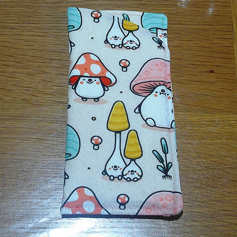 Handmade Cotton Glasses Case, Padded Eyewear Sleeve for Spectacles or Sunglasses, Eco-Friendly Gift, Soft Eyeglass Pouch Funghi Fun Guys