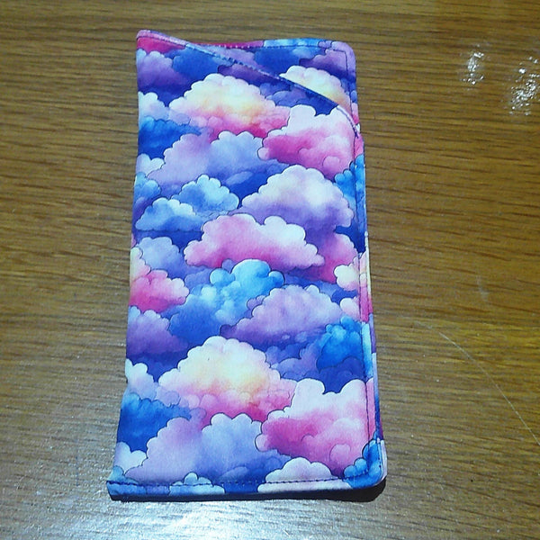 Handmade Cotton Glasses Case, Padded Eyewear Sleeve for Spectacles or Sunglasses, Eco-Friendly Gift, Soft Eyeglass Pouch Pastel Clouds