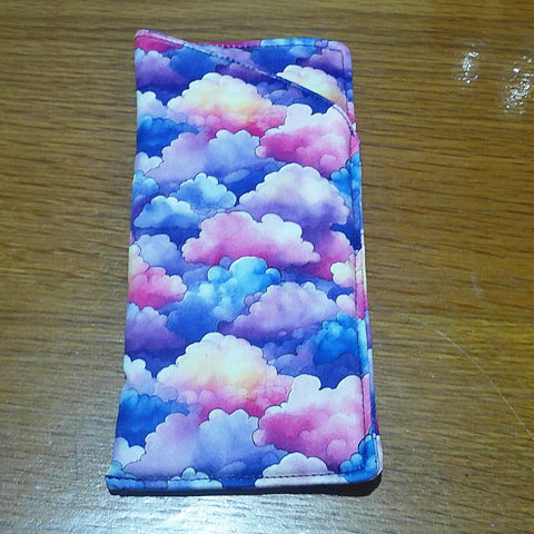 Handmade Cotton Glasses Case, Padded Eyewear Sleeve for Spectacles or Sunglasses, Eco-Friendly Gift, Soft Eyeglass Pouch Pastel Clouds