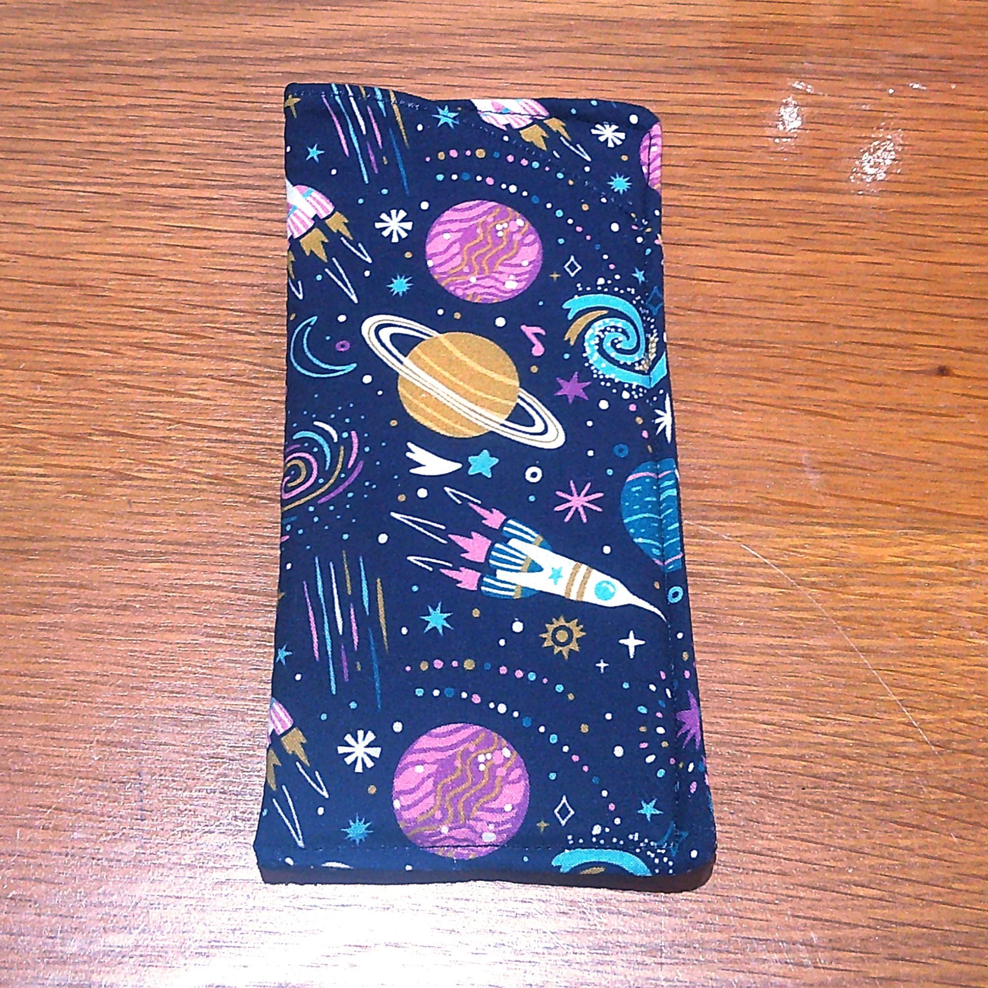 Handmade Cotton Glasses Case, Padded Eyewear Sleeve for Spectacles or Sunglasses, Eco-Friendly Gift, Soft Eyeglass Pouch Rocket Planet