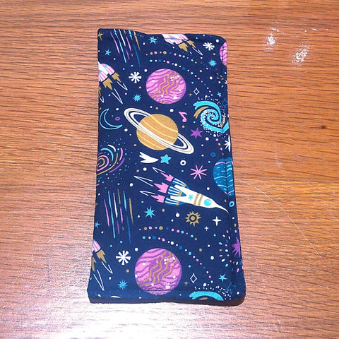 Handmade Cotton Glasses Case, Padded Eyewear Sleeve for Spectacles or Sunglasses, Eco-Friendly Gift, Soft Eyeglass Pouch Rocket Planet