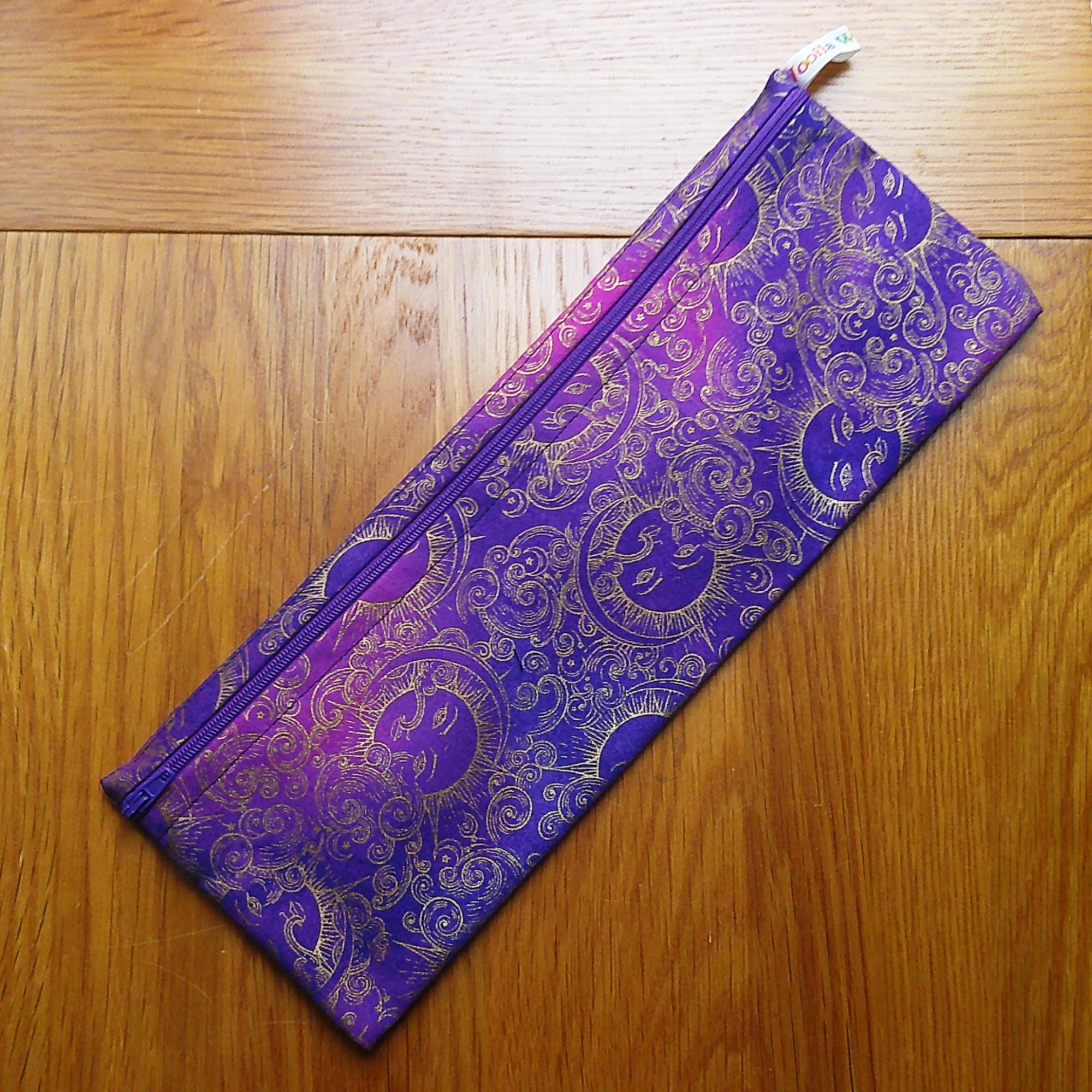 XL Straw Cutlery Pouch Extra Large Toothbrush Case, Pencil Bag, Crochet Hook Zip Pouch, Chopstick Case, Picnic  Work Lunch Celestial Purple