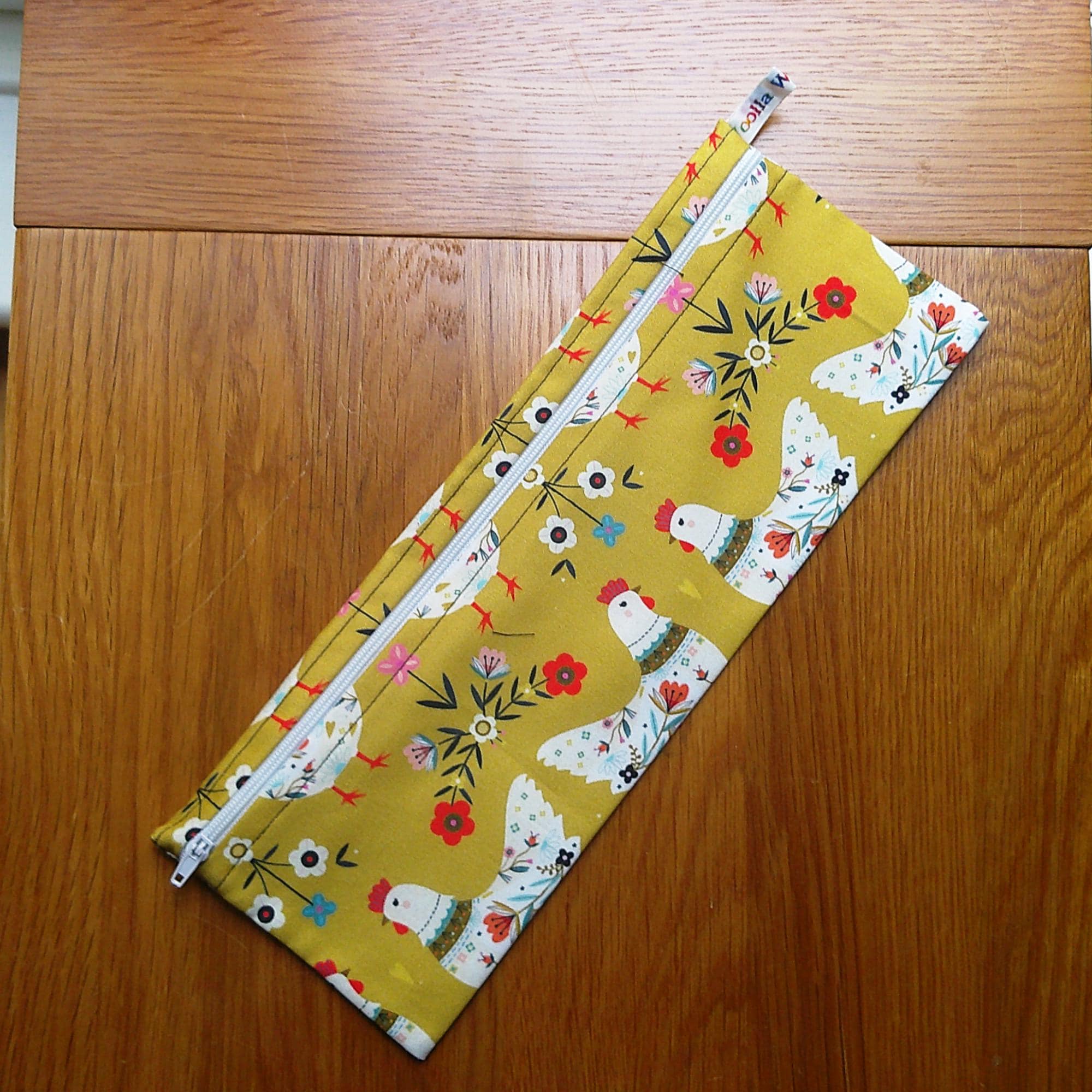 XL Straw Cutlery Pouch Extra Large Toothbrush Case, Pencil Bag, Crochet Hook Zip Pouch, Chopstick Case, Picnic  Work Lunch Mustard Chicken