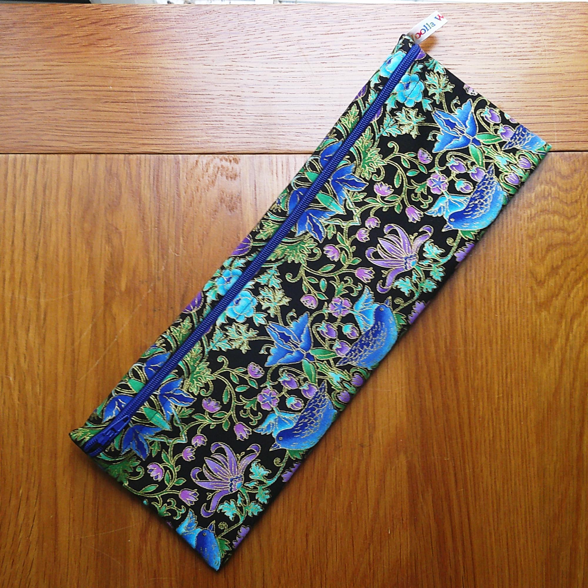 XL Straw Cutlery Pouch Extra Large Toothbrush Case, Pencil Bag, Crochet Hook Zip Pouch, Chopstick Case, Picnic  Work Lunch Blue Bird