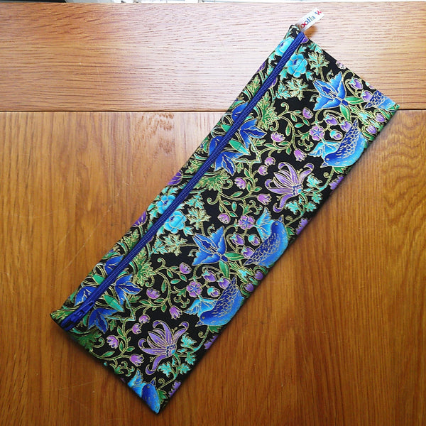 XL Straw Cutlery Pouch Extra Large Toothbrush Case, Pencil Bag, Crochet Hook Zip Pouch, Chopstick Case, Picnic  Work Lunch Blue Bird