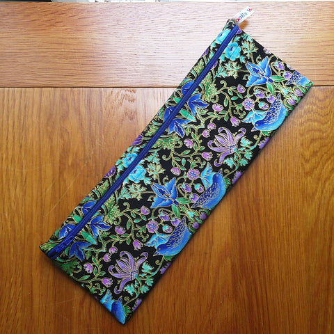 XL Straw Cutlery Pouch Extra Large Toothbrush Case, Pencil Bag, Crochet Hook Zip Pouch, Chopstick Case, Picnic  Work Lunch Blue Bird