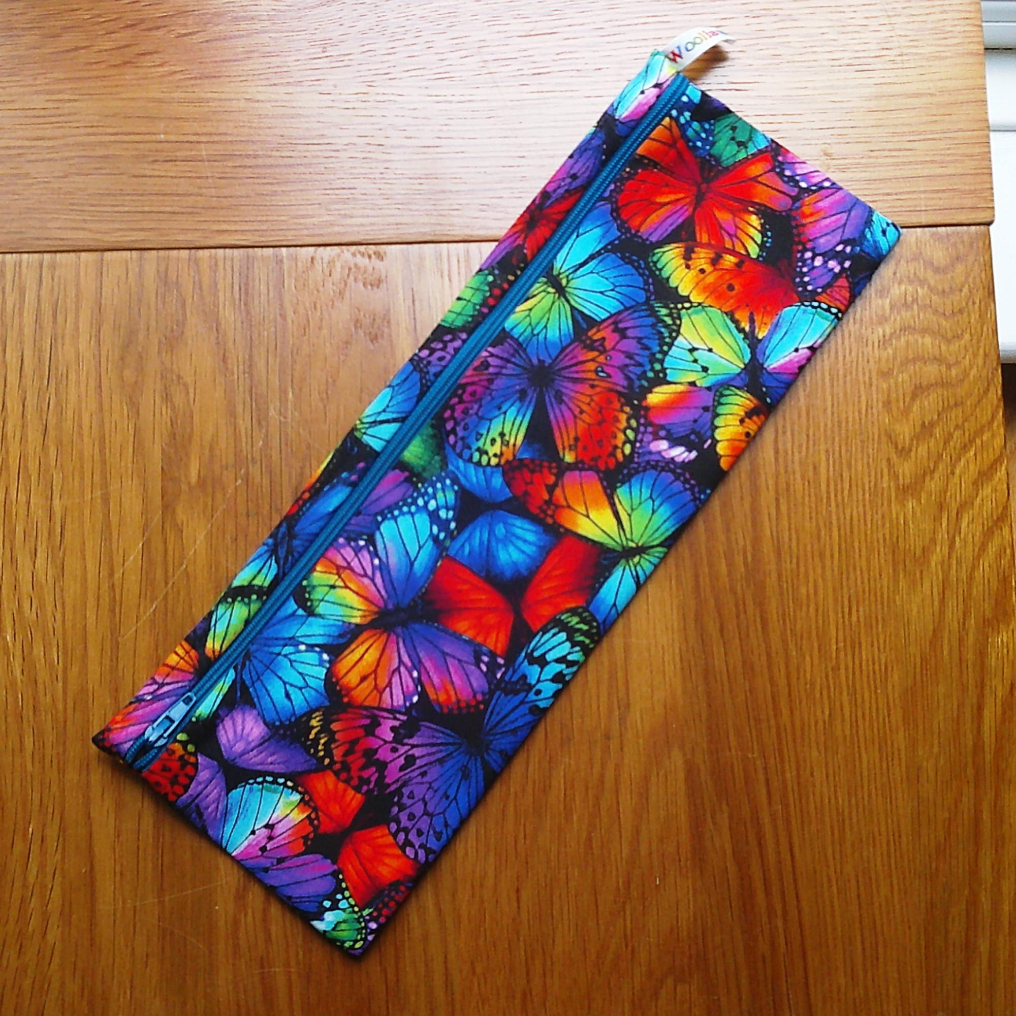 XL Straw Cutlery Pouch Extra Large Toothbrush Case, Pencil Bag, Crochet Hook Zip Pouch, Chopstick Case, Picnic  Work Lunch Bright Butterfly