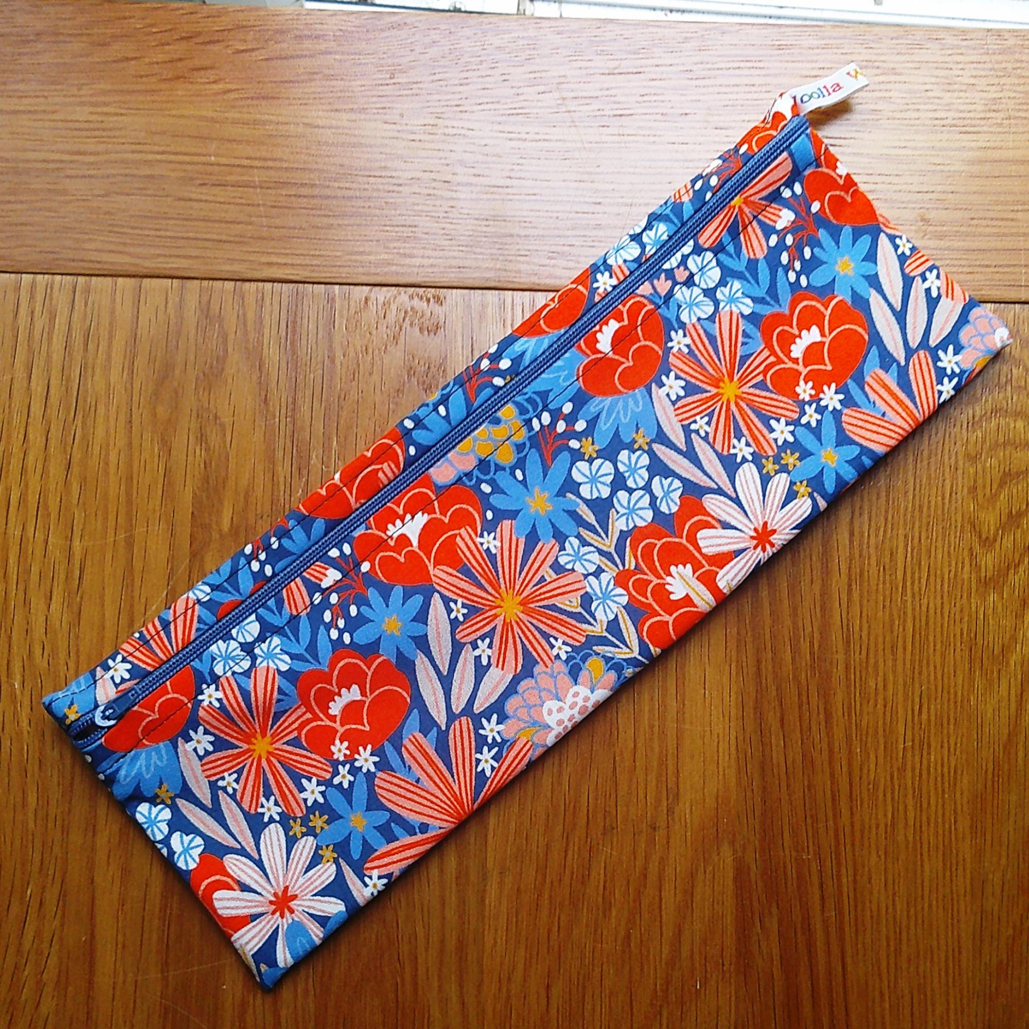 XL Straw Cutlery Pouch Extra Large Toothbrush Case, Pencil Bag, Crochet Hook Zip Pouch, Chopstick Case, Picnic  Work Lunch Orange Blue Flowe