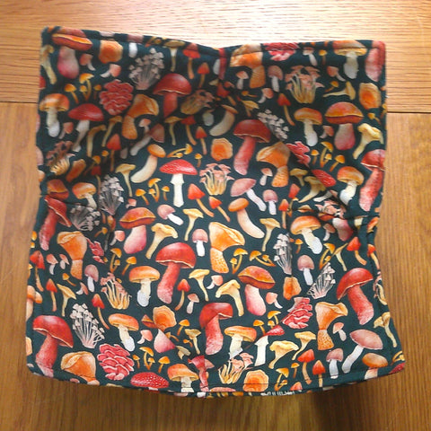 Microwave Bowl Cozy 100% Cotton, Reversible, Microwave-Safe Bowl Holder, Machine Washable Hot Pad, Handmade Kitchen Gift, Green Funghi