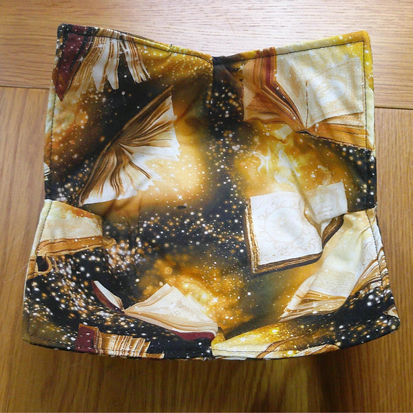 Microwave Bowl Cozy 100% Cotton, Reversible, Microwave-Safe Bowl Holder, Machine Washable Hot Pad, Handmade Kitchen Gift, Magical Books