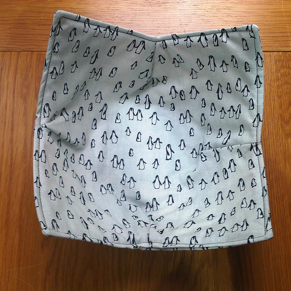 Microwave Bowl Cozy 100% Cotton, Reversible, Microwave-Safe Bowl Holder, Machine Washable Hot Pad, Handmade Kitchen Gift, Tiny Penguins