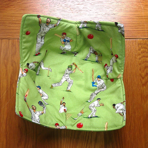 Microwave Bowl Cozy 100% Cotton, Reversible, Microwave-Safe Bowl Holder, Machine Washable Hot Pad, Handmade Kitchen Gift, Cricket Players