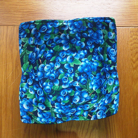 Microwave Bowl Cozy 100% Cotton, Reversible, Microwave-Safe Bowl Holder, Machine Washable Hot Pad, Handmade Kitchen Gift, Blueberries