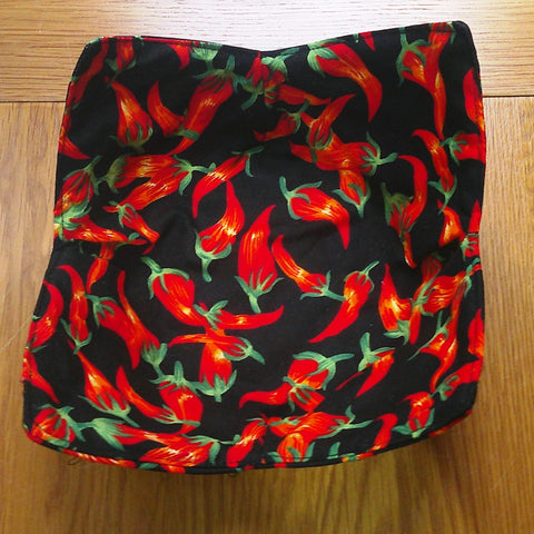 Microwave Bowl Cozy 100% Cotton, Reversible, Microwave-Safe Bowl Holder, Machine Washable Hot Pad, Handmade Kitchen Gift, Red Black Chilli
