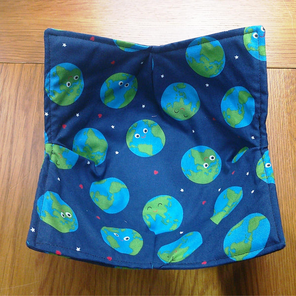 Microwave Bowl Cozy 100% Cotton, Reversible, Microwave-Safe Bowl Holder, Machine Washable Hot Pad, Handmade Kitchen Gift, Planet Earth