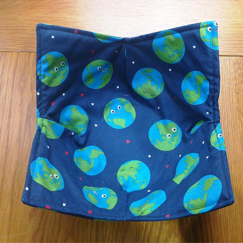 Microwave Bowl Cozy 100% Cotton, Reversible, Microwave-Safe Bowl Holder, Machine Washable Hot Pad, Handmade Kitchen Gift, Planet Earth