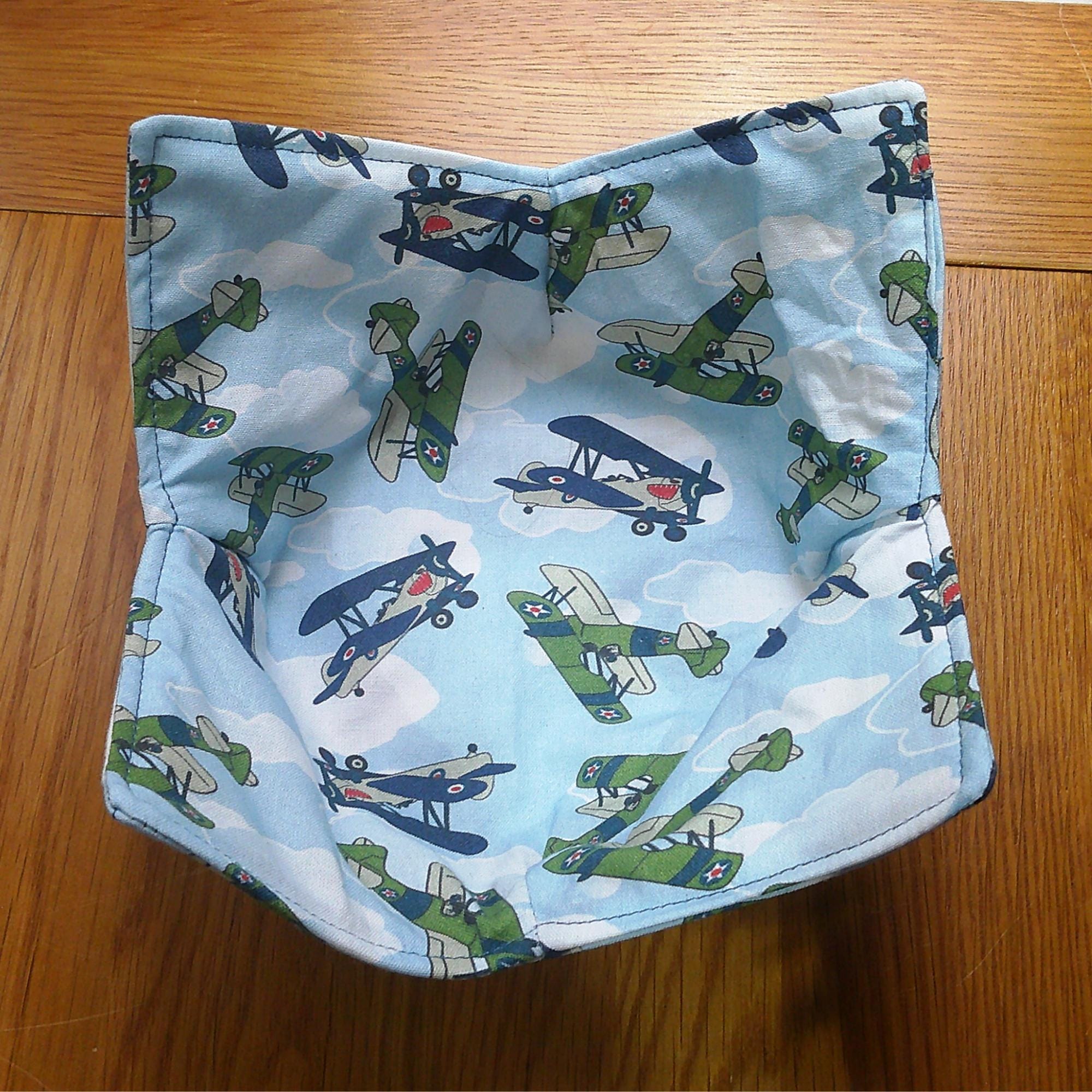 Microwave Bowl Cozy 100% Cotton, Reversible, Microwave-Safe Bowl Holder, Machine Washable Hot Pad, Handmade Kitchen Gift, Blue Bi-plane