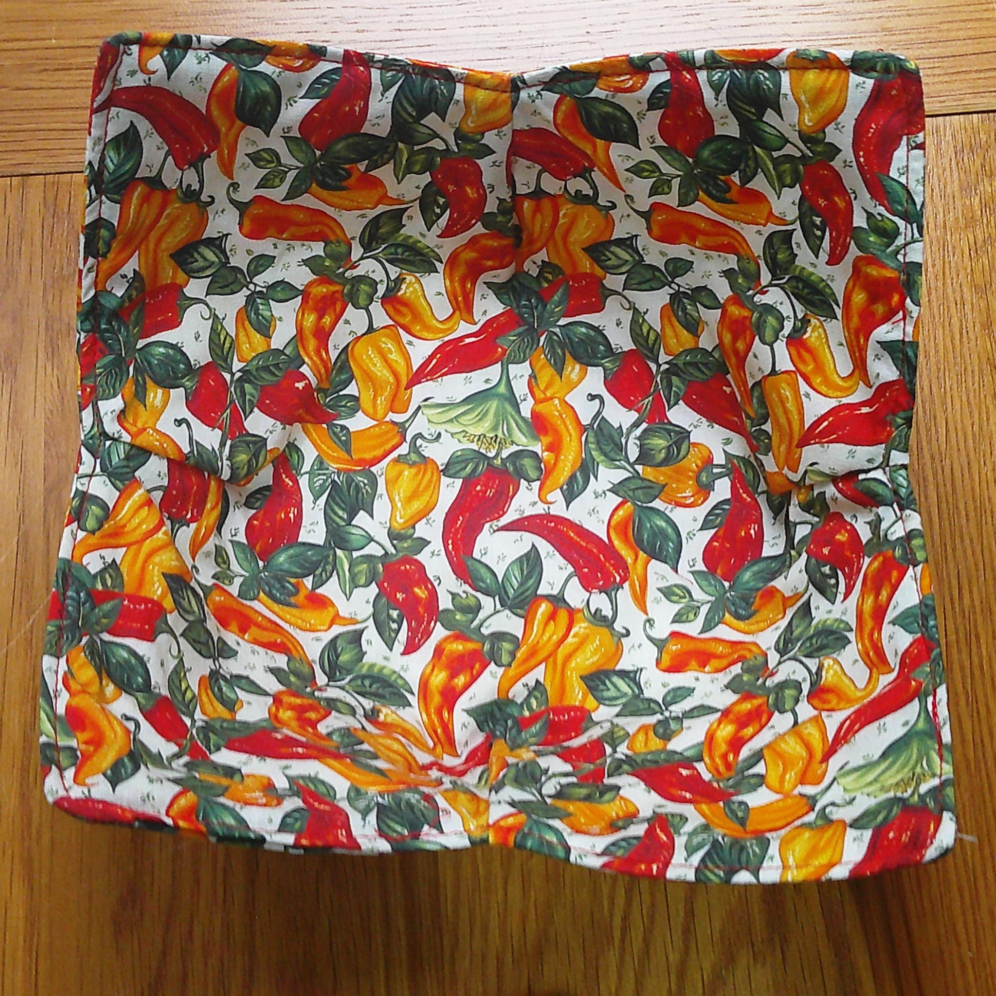 Microwave Bowl Cozy 100% Cotton, Reversible, Microwave-Safe Bowl Holder, Machine Washable Hot Pad, Handmade Kitchen Gift, Chilli Toss