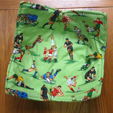 Microwave Bowl Cozy 100% Cotton, Reversible, Microwave-Safe Bowl Holder, Machine Washable Hot Pad, Handmade Kitchen Gift, Rugby Players