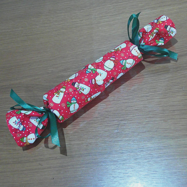 Reusable Christmas Cracker, Eco Friendly Sustainable Festive Table Decor, Refillable Zero Waste Holiday Gift Idea - Red Snowmen