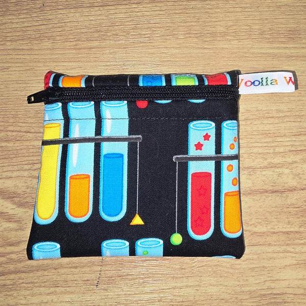 Pippins Reusable Snack Pouch, Pocket Sized Waterproof Food Safe Zip Bag, Washable Eco Lunch Pouch,  Mini Snack Bag Handmade Test Tube Scienc