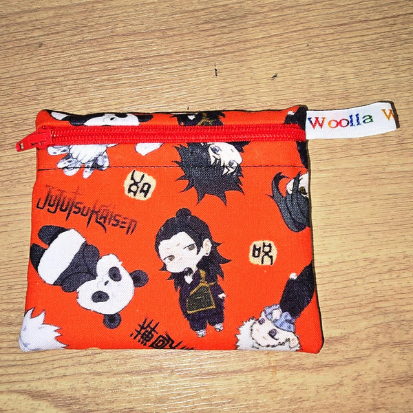 Pippins Reusable Snack Pouch, Pocket Sized Waterproof Food Safe Zip Bag, Washable Eco Lunch Pouch,  Mini Snack Bag Handmade Red Anime