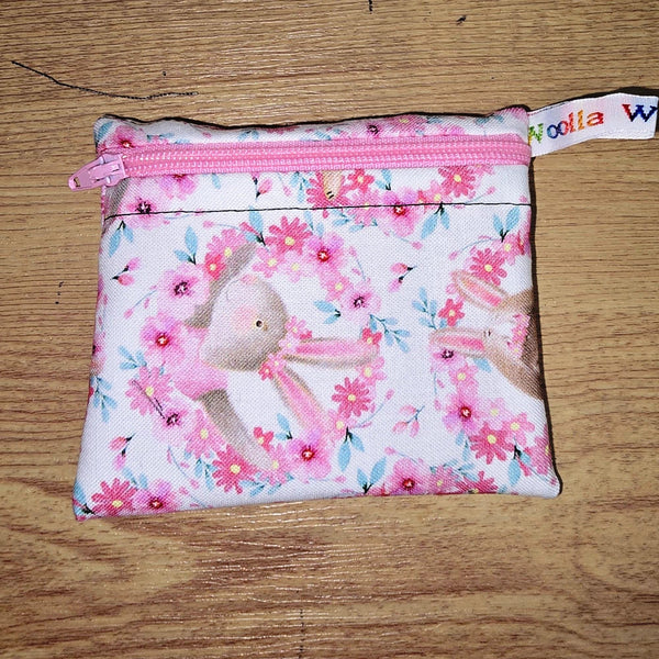 Pippins Reusable Snack Pouch, Pocket Sized Waterproof Food Safe Zip Bag, Washable Eco Lunch Pouch,  Mini Snack Bag Handmade Ballet Bunny