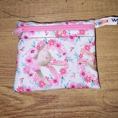 Pippins Reusable Snack Pouch, Pocket Sized Waterproof Food Safe Zip Bag, Washable Eco Lunch Pouch,  Mini Snack Bag Handmade Ballet Bunny
