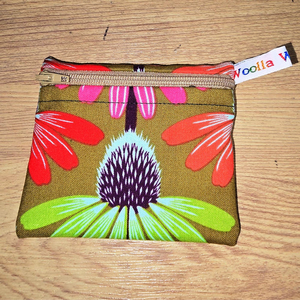 Pippins Reusable Snack Pouch, Pocket Sized Waterproof Food Safe Zip Bag, Washable Eco Lunch Pouch,  Mini Snack Bag Handmade Autumn Echinacia