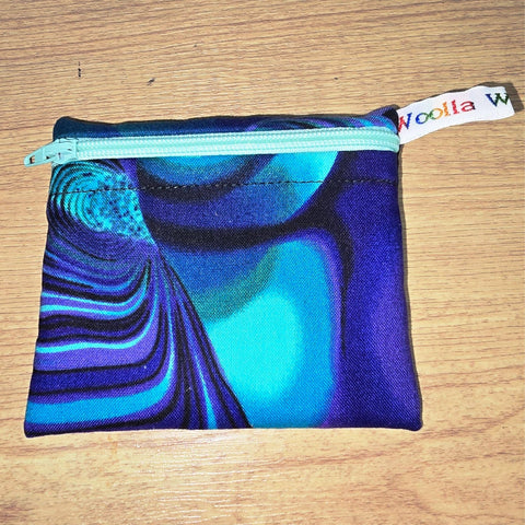 Pippins Reusable Snack Pouch, Pocket Sized Waterproof Food Safe Zip Bag, Washable Eco Lunch Pouch,  Mini Snack Bag Handmade Bluey Swirl