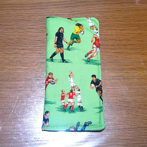 Handmade Cotton Glasses Case, Padded Eyewear Sleeve for Spectacles or Sunglasses, Eco-Friendly Gift, Soft Eyeglass Pouch Rugby Players