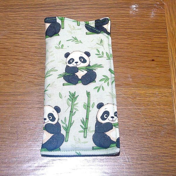 Handmade Cotton Glasses Case, Padded Eyewear Sleeve for Spectacles or Sunglasses, Eco-Friendly Gift, Soft Eyeglass Pouch Panda Bamboo