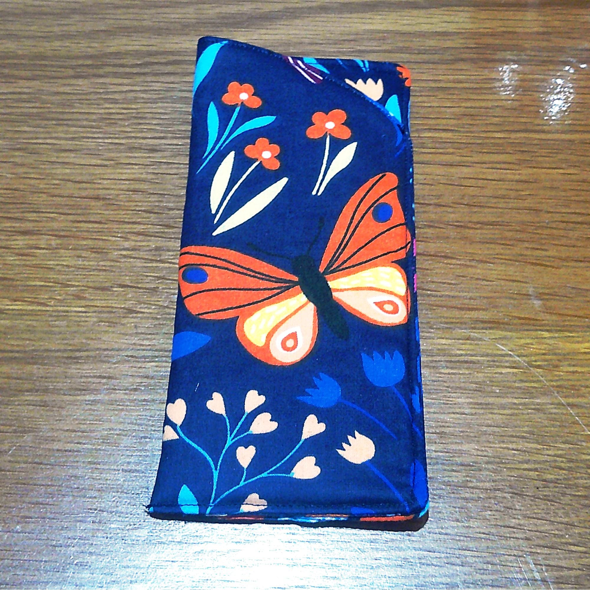 Handmade Cotton Glasses Case, Padded Eyewear Sleeve for Spectacles or Sunglasses, Eco-Friendly Gift, Soft Eyeglass Pouch Orange Butterfly